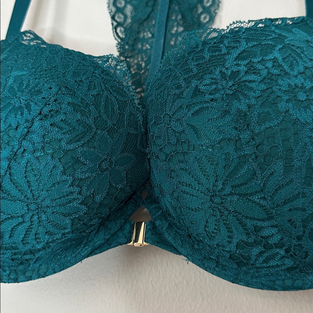Auden Elegant Lace Teal Push-up Bra front closure size 38C - Picture 3 of 5